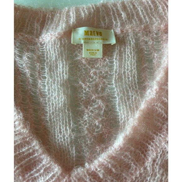 Anthropologie Maeve Open Weave Wool Blend Swearer Pink/Rose Made in Italy Sz. M - Picture 2 of 6